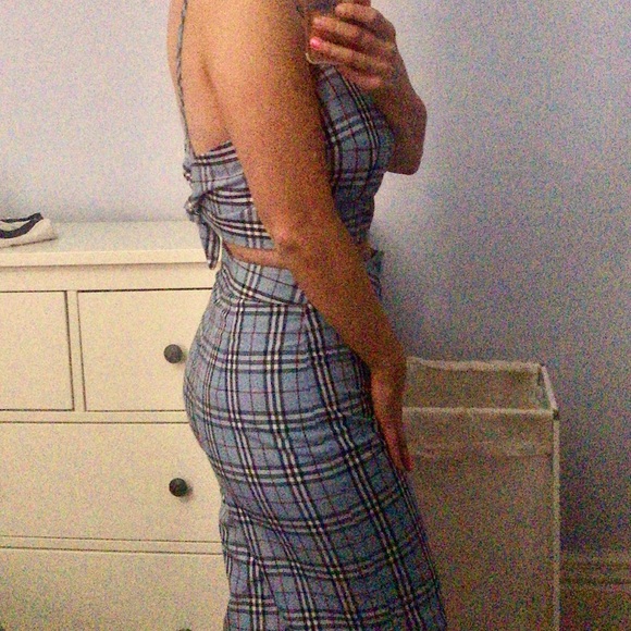 Vintage Inspired Two Piece Blue Plaid Set - Picture 5 of 6